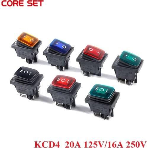 KCD4 Rocker Switches Power Button Switch Red Green Black Blue Yellow LED 4Pin 6Pin 2Gears 3Gears 20A On Off Waterproof Dustproof