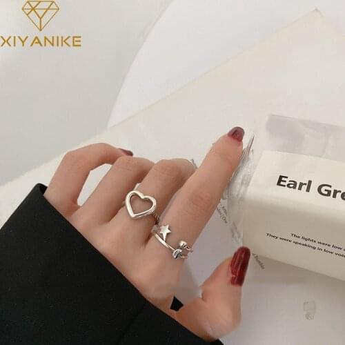 XIYANIKE 925 Sterling Silver New Arrival Hollow Heart-shaped Love Five-pointed Star Ball Ring Female Index Finger Rrend Кольцо