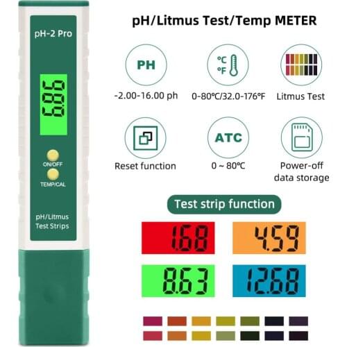 Yieryi PH-2 Pro Litmus Tester -2.00-16.00 Litmus Test Paper Color Change Backlit PH Meter for Aquarium,Swimming Pool,Laboratory