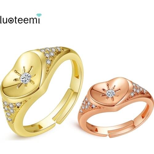 LUOTEEMI Unique Heart Cubic Zirconia Rings for Women Engagement Fashion Jewelry Rose Gold Ring Lover Marry Wedding Gift