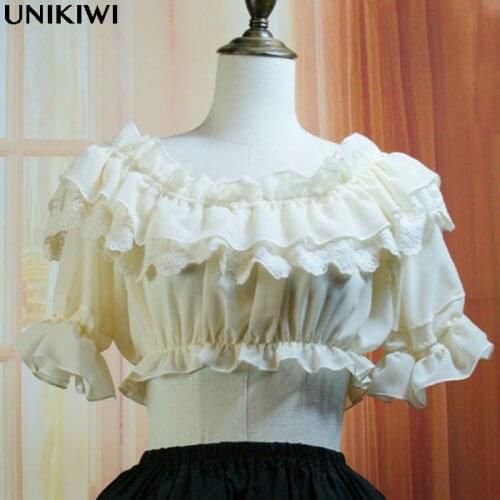 Kawaii Womens Sweet Lolita Ruffles Off Shoulder Sleep Top T shirts Tees.Ladies Slash neck Lace Short Bustier Crop Tops Tee