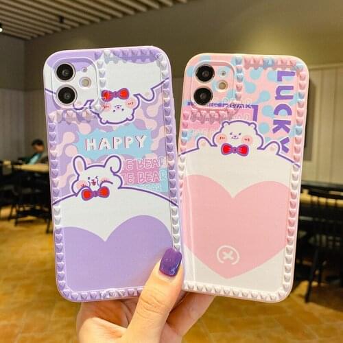Love heart Cute Rabbit Case For iphone 12 11 Pro Mini X XS MAX XR 8 7 6 PLUS SE 2020 Square Soft Phone Case Cover Shell Fundas