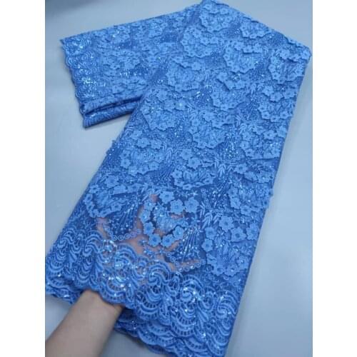 Fashion African Lace Fabric 2021 High Quality Nigerian Tulle Lace For Dress Latest French Net Lace With Sequins Senegal Lace 5Y