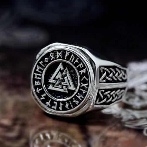 Mens Valknut Symbol Stainless Steel Ring Norse Viking Magic Rune Runic Amulet Jewelry