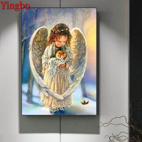 FULL Square Round DIY Diamond Painting Cross Stitch kit Little Angel and Cat Diamond Embroidery Mosaic Pattern 5D Home Decor