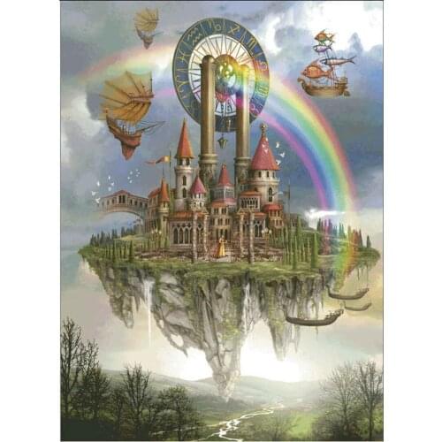 Drop Shipping Embroidery Rainbow Castle Family Portrait Kit 8 Diameter with 100% Cotton Floss & Free Shipping for Wall Decor