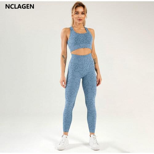 NCLAGEN Seamless Suit 2 Piece Women Sportwear Bra Pants Elastic Squat Proof Sport Leggings And Top Push-up Yoga Set Gym Clothes