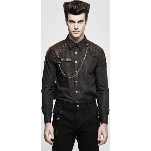 New Punk Rave Gothic Goth Mens Steampunk Striped Shirt Y819
