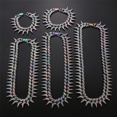 Hip Hop Iced Out Cuban Link Chain Necklace Quenched Bling Rhinestone For Women Rapper Necklace Bracelet For Men Choker Jewelry