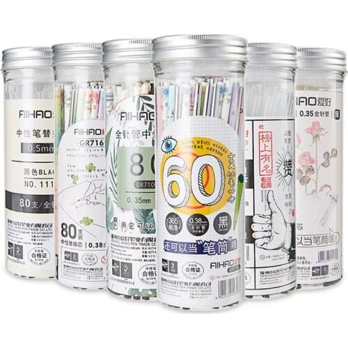 Value Pack 60/80pcs Per Set Gel Ink Refills 0.35mm 0.38mm 0.5mm Black Ink Needle Tip Refills for Gel Pens School Office Supplies