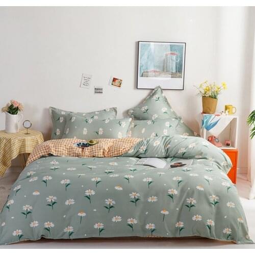 Pastoral Bedding Set,Orange Grid Duvet Cover With Pillowcase 200x230/150x200,Flower pattern Quilt Cover,King Size Blanket Cover