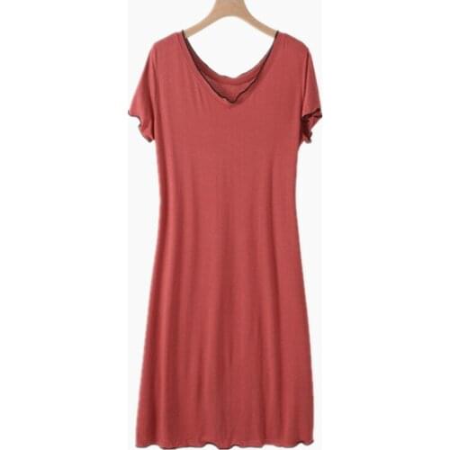 Sexy V Neck Slim Night Dress Women Short Sleeve Summer Nightgowns Casual Modal Cotton Nightshirt Female Nightwear Vestidos
