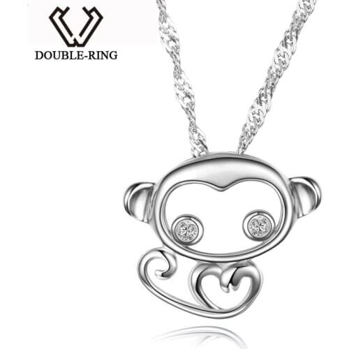 DOUBLE-R Real 0.02ct Diamond Monkey Pendants Female 925 Silver Necklaces Birthday Gift Genuine Jewelry Customized CAP03760SA-1