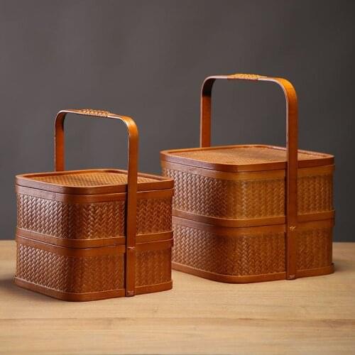 Portable Food Box Meal Storage Lunch Case Bamboo Dustproof With Cover Snack Dishes Container Tea Ceremony Accessories Natural