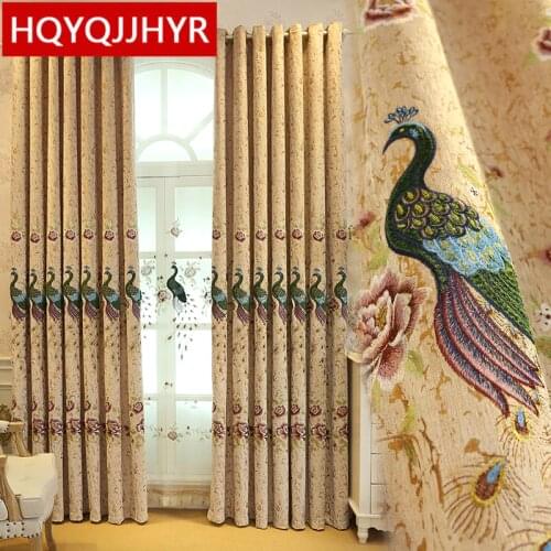 European top chenille thick peacock embroidered blackout Window Curtains for the living room Elegant Curtain for bedroom kitchen