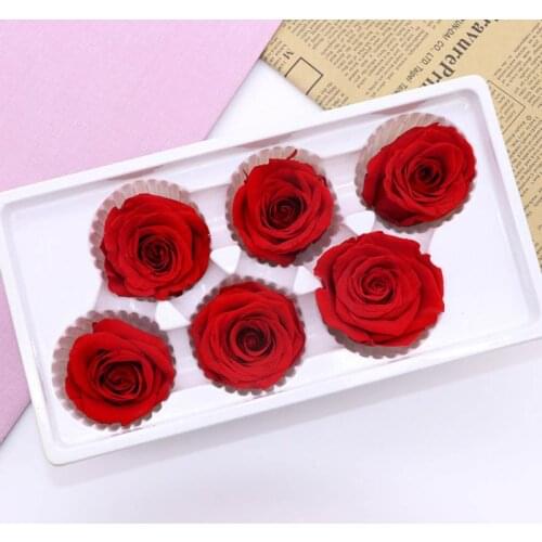 Preserved Rose Flowers Immortal Rose 5-6CM Diameter Mothers Day DIY Wedding Eternal Life Flower Material Gift 6pcs/Box Level B