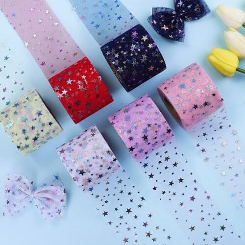 6cm 8cm 10cm 12cm 25yard Star Tulle Ribbon Paillette Floret Mesh Ripstop Tape DIY Handmade Craft Tutu Bowknot Headbands Material
