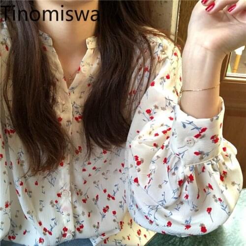 Tinomiswa Floral Printed Blouse Women V Neck Long Sleeve Shirts Single Breasted Korean Fashion Tops New Arrival Stylish Clothes