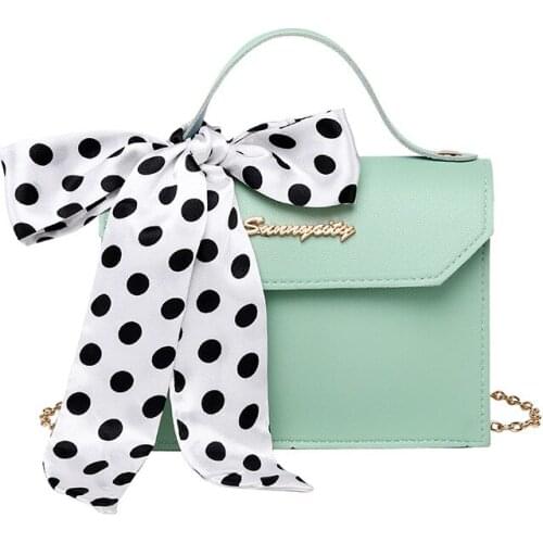 Women Dot Scarf Bow Messenger Bag PU Retro Shoulder Bags Wild Crossbody Bags Handbag Mochila Mujer Sac Young Girls Mini Bag
