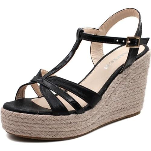 MAKEGSI Womens Graceful Wedge Heel Sandals Open Toe T-strap Heels
