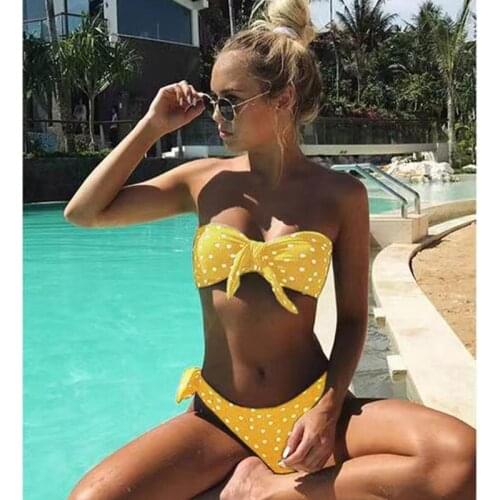 Ladies European and American New Style Polka Dot Printing Sexy Bikini Split Bikini 2020 High Waist Bikini Strapless Swimwear