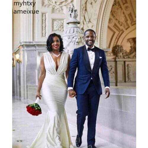 2021 White Mermaid Backless Sexy Evening Dresses Deep V Neck Formal Women Wear Party Gowns Plus Size Custom Made Robe De Soiree