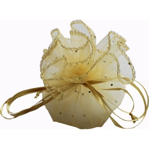 100pcs/lot)25cm 34cm and 38cm Diameter size gold round organza bag gift bag sweet bag wedding pouch for gift