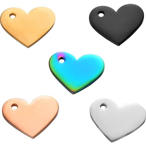 10 pcs Dog Tag Heart 5 Colors Unisex Stainless Steel Stamping Blank ID Dog Tags Pendant Necklace ID Jewelry Charms