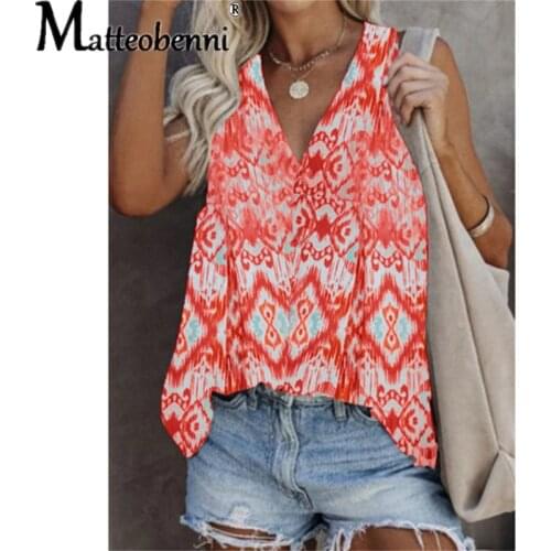 2021 Women Fashion Casual Sleeveless Printing Tees Ladies Plus Size Vest Summer Retro Tank Top Lady V Neck Shoulder Sexy T-Shirt