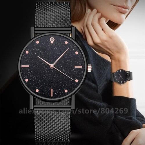 NO Logo PVC Casual Starry Wristwatch Women Watches Sleek Minimalist Watches Round Ladies Quartz Watch