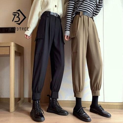 2021 New Spring Autumn Nine-Point Trousers Women Clothing Korean High Waist Straight Loose Harem Pants With Belt B18547X