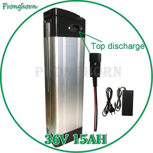 Free Customs Tax Top Discharge 250W 500W 36 Volt Silver Fish Case Electric Bike Lithium Battery 36V 15Ah with 20A BMS 2A Charger