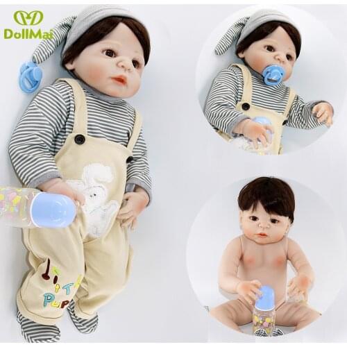 DollMai completa silicone reborn baby boy dolls 23"57cm real baby newborn doll bebes reborn menino bonecas can bathe doll