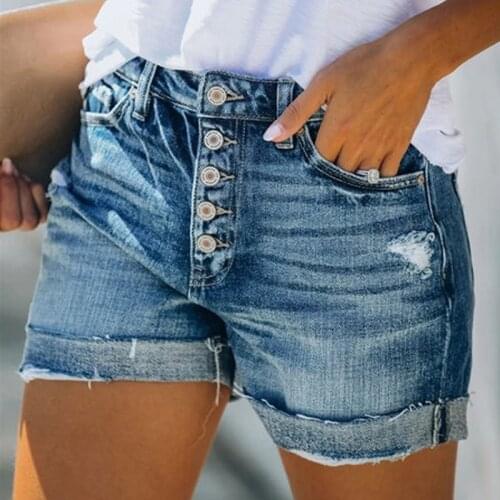 Womens High Waist Denim Shorts Vintage Curl Summer Casual Short Jeans Ladies' Blue Wash Summer Pants Large Size Frayed
