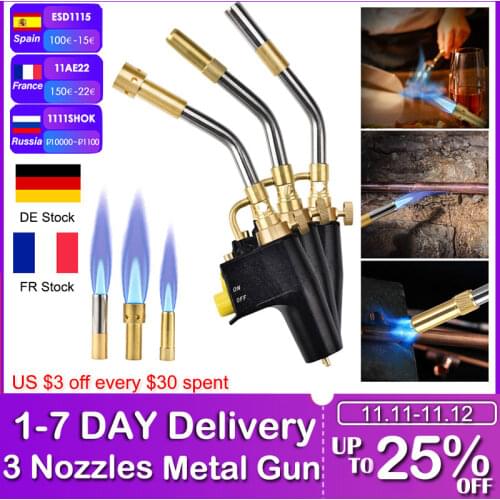 EU Stock 3 Nozzles Mapp Propane Gas Welding Torches Plumbing Blowtorch Soldering Iron Metal Flame Gun Soldering Welding