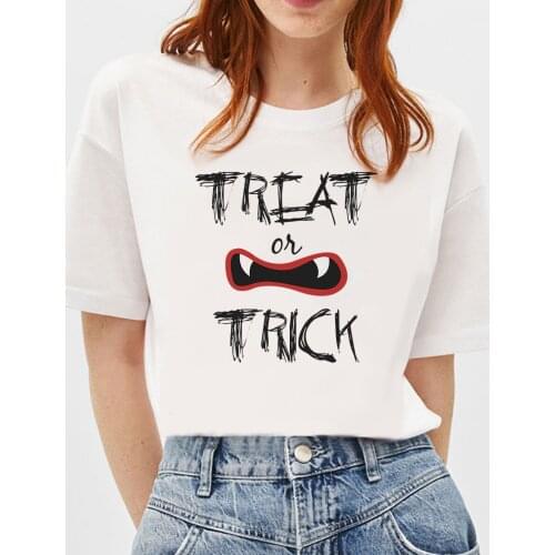 BLINGPAW TREAT OR TRICK Letters Print T Shirt for Women Female Tops & Tees White Cotton Halloween series Funny T-Shirt
