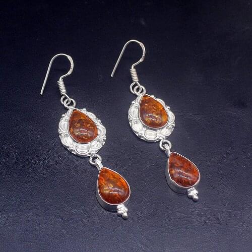 Hermosa Marvelous Fancy Natural Baltic Amber Silver Color Jewelry Gifts Dangle Drop Earrings for Women Girls 2 1/2 Inch FQ190
