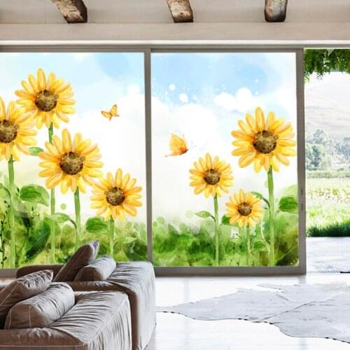 Customized window glass stickers transparent opaque living room balcony sliding door toilet bathroom sunflower matte film