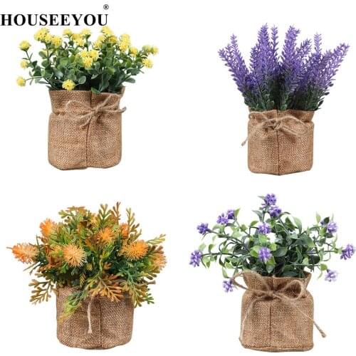 Simulated Potted Plant In Hemp Bag Sack Flower Home Desktop Decoration Gardening Supplies Container Ornaments Bonsai