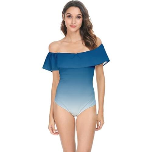 3D Printing One-shoulder swimsuit Women Blue Gradient Slimming Swimwear Sexy Classic Swimming Summer Girls Beach Bathing Suit