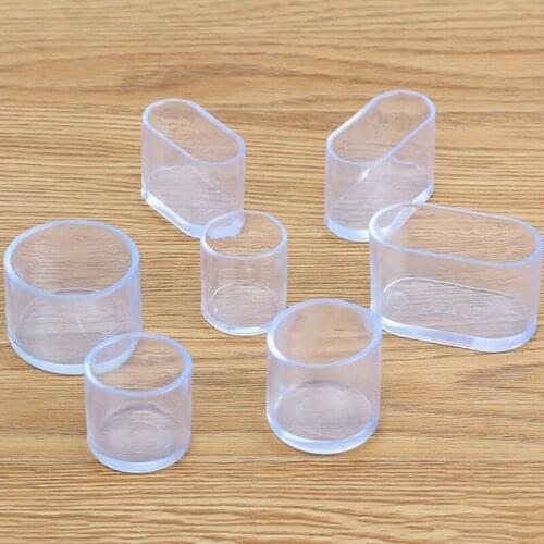 Square Silicone Rubber Felt Pad Tube End Caps Cover Transparent Pipe Feet For Chair Table Furniture 16mm - 60mm Round/Rectangle