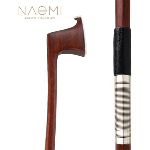 NAOMI 4/4 Brazilwood Violin Bow Octagonal Stick Sheepskin Grip Silver Wire And Black Line Winding Unfinished Bow Stick