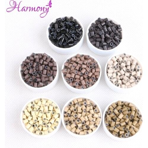 Harmony Plus1000pcs 3.4*3.0*4mm hair micro rings beads for i tip hair extensions copper silicone tube 8 colors available