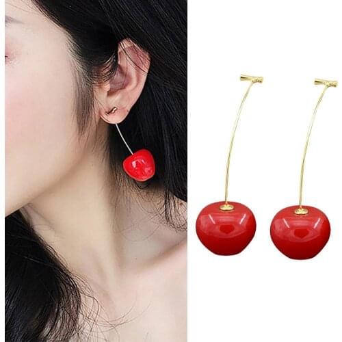 Fashion Simple Cute Women Resin Red Cherry Pendant Fruits Dangle Earrings Party Resin Fruit Net Red Earrings Wedding Jewelry