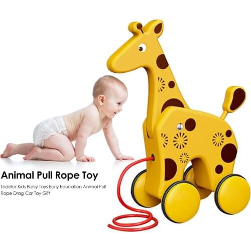 Cartoon Elephant Giraffe Animal Shape Pull Drag Rope Tractor Car Toddler Baby Educational Puzzle Toy