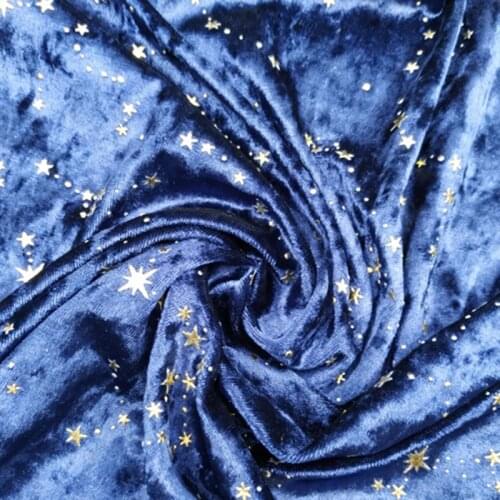 Soft Blue Glitter Bronzing Stars Crushed Velvet Fabric for Dress Fabric by the Meter, Pink, Black 145cm Wide