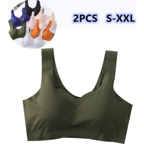 2PCS Ice Silk Bras Seamless Women Soft Thin Push Up Underwear Lingerie Sleep Vest Top Chest Padded Bralette топ женский Bralette