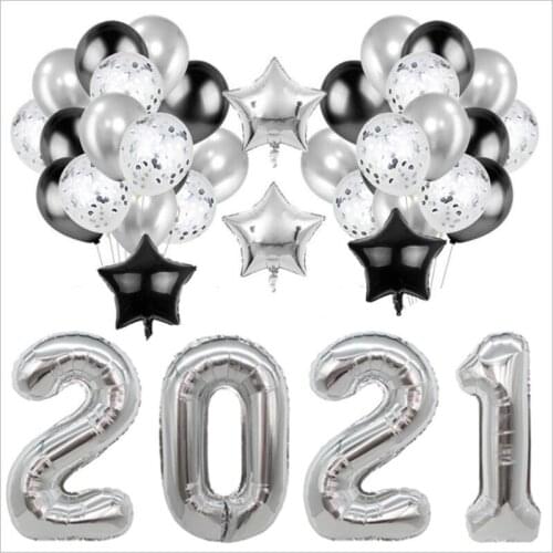New 35pcs 2021 Digital Aluminum Film Balloon Set Latex Transparent Sequined Balloon Party Decoration Balloon