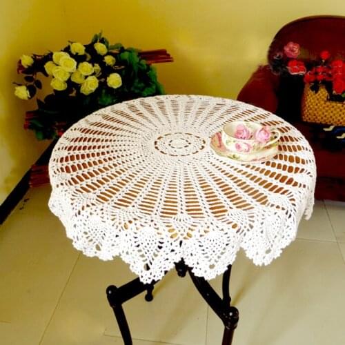 70/80/90CM Dining Table Cover Shabby Chic Vintage Crocheted Tablecloth Handmade Crochet Coasters Cotton Lace Table Cloth Cup Mat