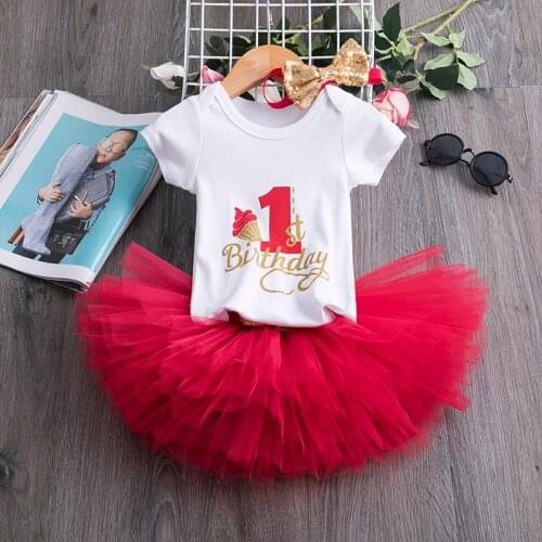 Newborn Baby First Birthday 3pcs Outfits Tutu 1 Year Party Toddlers Christening 1st Gown Fluffy Cute Baby Dresses with Headband